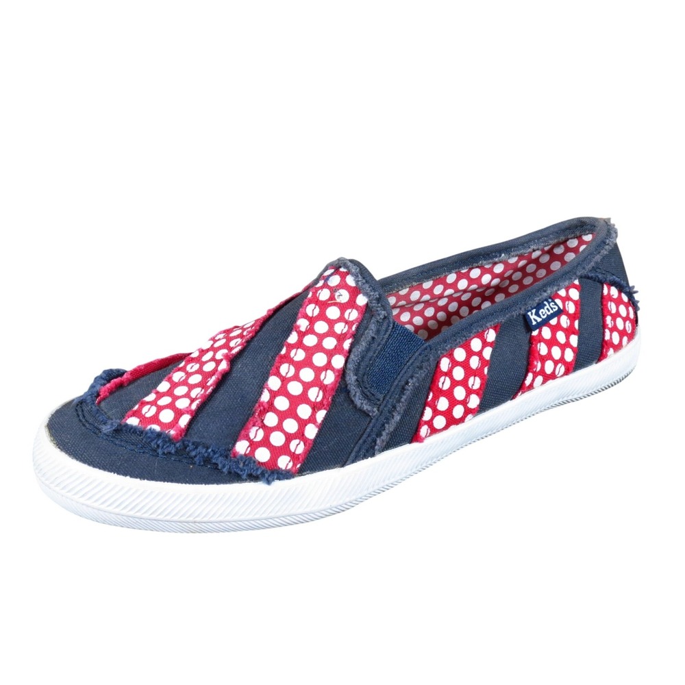 Keds Kids Slip On‎ Sneaker Size 4.5 Casual Canvas Navy Blue Red Polka Dot Stripe